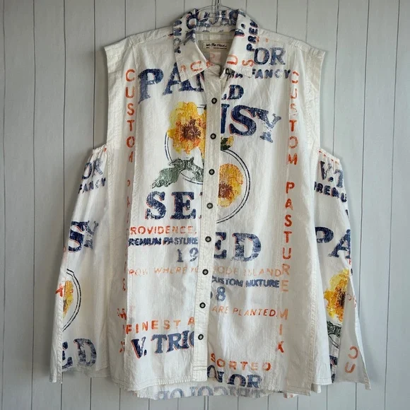 We The Free size S Moon Flower top oversized white seed sack print cotton NEW - Picture 4 of 14